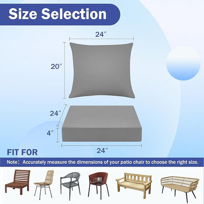 IASEAHK Outdoor Seat Cushion Set, Waterproof & Fade Resistant Patio Chair Cushions, Outdoors Cushion for Patio Furniture, 24 x 24 x 4 Inch, Outdoor Couch Cushions with Handle and Ties, Grey