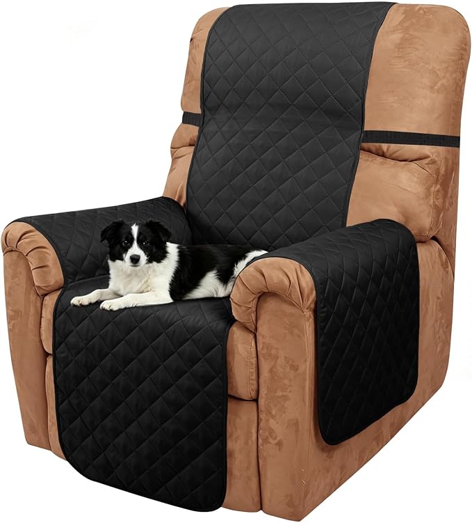 Reversible Recliner Chair Covers, 23" Chair, Black/Black | Chair Covers for Living Room with Elastic Straps, Water Repellent, Chair Protectors Covers for Dogs