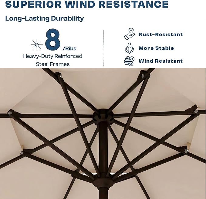 Patio Umbrella, 2 Tier Outdoor Table Umbrella, Large Vented Market Umbrellas with Push Button Tilt and Crank, 8 Sturdy Ribs for Backyard, Deck, Pool, UPF50+ UV Protection