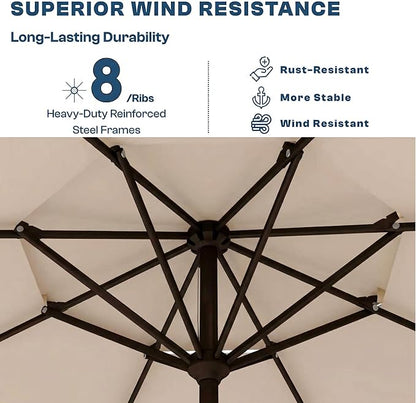 Patio Umbrella, 2 Tier Outdoor Table Umbrella, Large Vented Market Umbrellas with Push Button Tilt and Crank, 8 Sturdy Ribs for Backyard, Deck, Pool, UPF50+ UV Protection