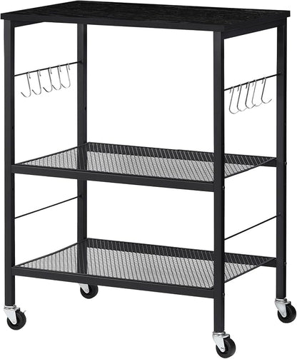 LIANTRAL Rolling Cart, 3-Tier Microwave Cart Kitchen Storage On Wheels | Black Utility Cart for Bar Coffee Large Side End Table Nightstand for Home Office