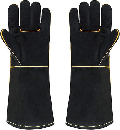 Heat Resistant Gloves for Grill BBQ,Long Sleeve Grill Gloves for Baking,Oven,Fireproof, Stove,Welder,Welding,Fireplace (Black-Yellow)