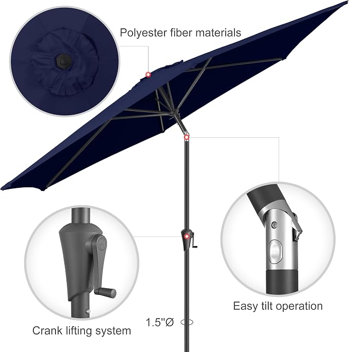 10 ft Patio Umbrella Outdoor with Push Button Tilt, Navy Blue | UV Protection, Waterproof, Large Porch Deck Umbrella for Pool, Table, Garden, Backyard, Provides Shade