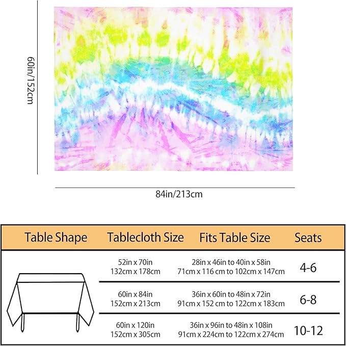 TKS MITLAN Tablecloth Rainbow Tie Dye Table Cloth Rectangle Table 60 x 84 Inch Distorted Watercolor Bright Pattern Vibrant Kitchen Decorations for Home Dinner Party