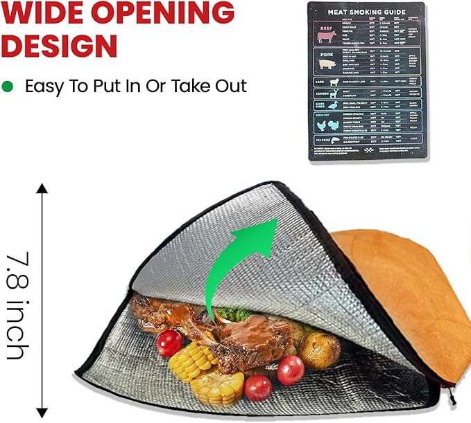 BBQ Blanket for Resting Meat with Smoking Guide，Rusable Wide Mouth Insulated Resting Bag for Turkeys/Pork Shoulders/Brisket, Smoker Accessories Gifts for Father Dad Husband (21 inches Large Capacity)