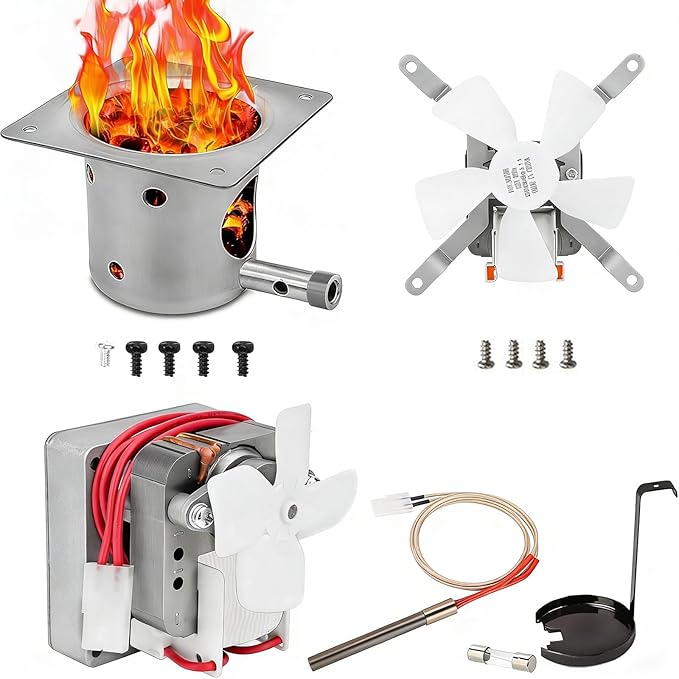 Pellet Grill Replacement Parts for Traeger, Pit Boss Wood Pellet Grills, Upgraded Auger Motor, Grill Induction Fan, Fire Burn Pot and Hot Rod Igniter, Grill Parts with Ash Remover, Screws and Fuse