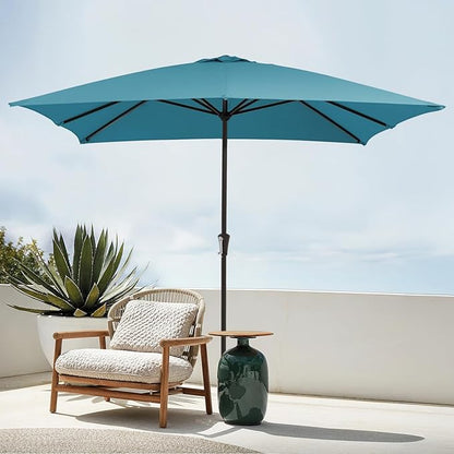 JEAREY 8x10 ft Rectangular Patio Umbrellas Outdoor Table Market Umbrella w/Crank, 8 Sturdy Ribs, UV Protection Windproof Sunproof for Garden, Deck, Backyard, Pool(Cerulean)