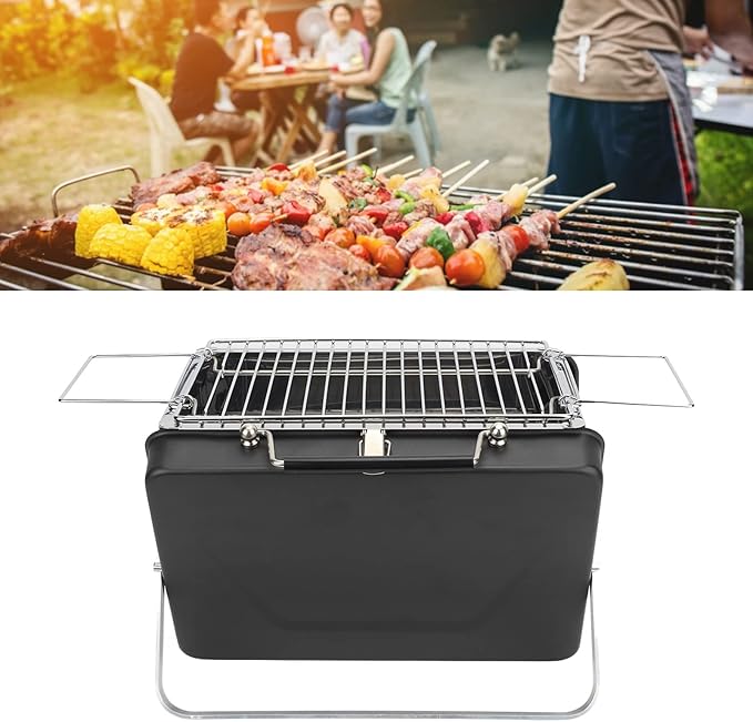 Portable Charcoal BBQ Grill, Folding Notebook Grill, BBQ Grill with Non Stick Wire Meshes, Perfect for Outdoor Cooking, Camping, Backyard Picnics, Patio Garden Grilling