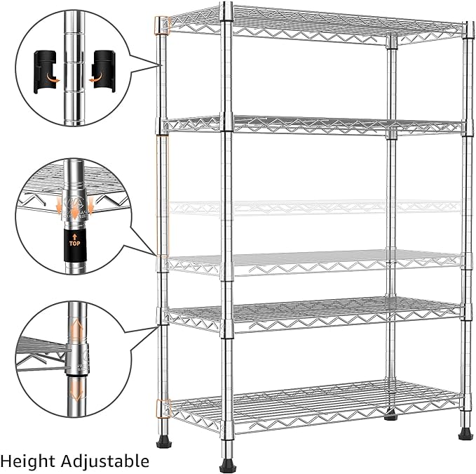 M MZG 1000 lbs Storage Shelving Steel Heavy Duty 4-Tier Utility Shelving Unit Steel Organizer Wire Rack for Home,Kitchen,Office,Chrome (13.7" D x 29.5" W x 47.2" H)