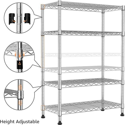 M MZG 1000 lbs Storage Shelving Steel Heavy Duty 4-Tier Utility Shelving Unit Steel Organizer Wire Rack for Home,Kitchen,Office,Chrome (13.7" D x 29.5" W x 47.2" H)