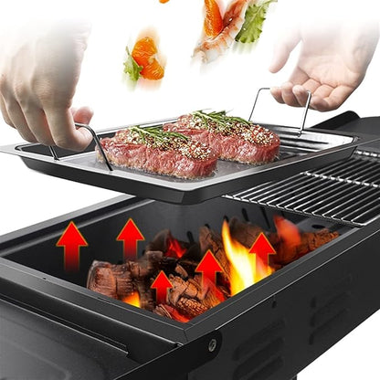 YYDS Charcoal Grill Folded Charcoal BBQ Grill Set,Stainless Steel Large BBQ Charcoal Grill Smoker Barbecue for Outdoor Cooking Hiking Picnics BBQ Grill