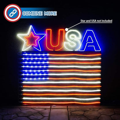 Russell Decor Patriotic USA Flag Neon Sign Lights for Wall Decor Stars and Stripes Red White Blue (5 ft x 3 ft)