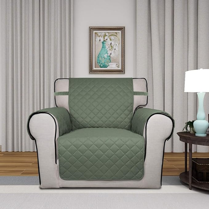 PureFit Reversible Chair Sofa Cover Dog Couch Covers for Sofa, 25.5 in | Greyish Green/Beige, Water Resistant Couch Protector, Washable Pet Couch Cover with Non Slip and Elastic Straps For Kids