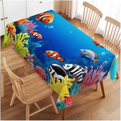 Swono Underwater Landscape 52"X70" Oblong Table Cloth Tropical Ocean Coral Reef Fishes Wrinkle Free Table Cover Farmhouse Tablecloth for Home Restaurant Picnic Indoor Outdoor Dining