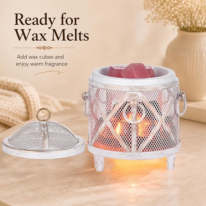 Dicimi Vintage Fireplace Wax Warmer – Electric Warmer with 2/4/8H Timer & Auto Shut-Off, 18W Low Energy, Multifunctional for Scented Wax & Oils, Beverage Warmer, Women's Birthday & Housewarming Gift