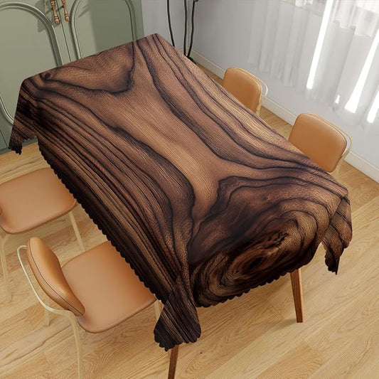 Wood Grain Decorative Rectangle Table Cloth Brown Vintage Walnut Wood Grain Rustic Rectangle Polyester Table Cloths Kitchen Table Cover for Dining BBQ Picnic Coffee Table 52" x 70" 4-6 Seats