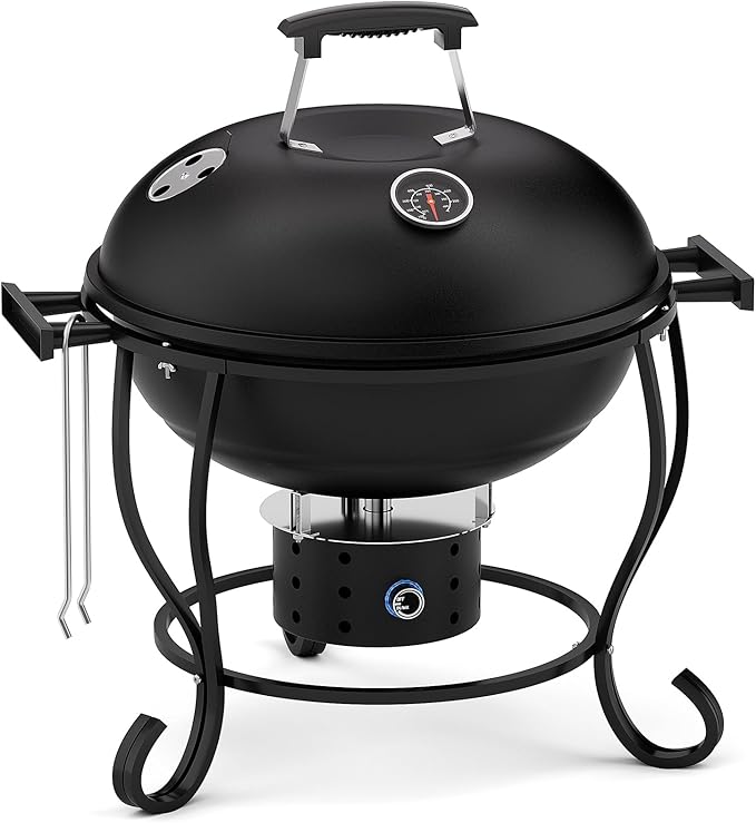 Portable Charcoal Grill with Fan-Assisted Airflow, 17-Inch Small Kettle BBQ Grill, Built-In Thermometer, Lift-Out Charcoal Tray for Camping, Tailgating, Patio, Backyard
