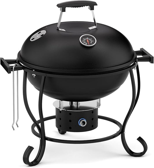 Portable Charcoal Grill with Fan-Assisted Airflow, 17-Inch Small Kettle BBQ Grill, Built-In Thermometer, Lift-Out Charcoal Tray for Camping, Tailgating, Patio, Backyard