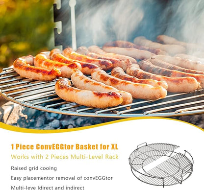 5 Piece Replacement Kit for Big Green Egg XL, Rack for Eggspander 5 Piece Kit Conveggtor Basket 304 Stainless Steel Grill Stack Rack with Removable Cooking System Expander Rack