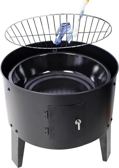 16 Inch Vertical Charcoal Smoker Grill, Portable Wood BBQ Smoker for Outdoor Camping Backyard Cooking, Black