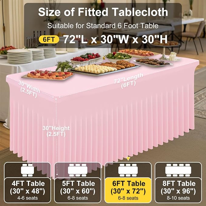 Smiry Spandex Elastic Fitted Table Cloth Skirt for 6FT Rectangle Table | Stretch Washable Table Cloth, Banquet Table Cover for Wedding, Party, Indoor & Trade Shows, (Pink, 72Lx30Wx30H)