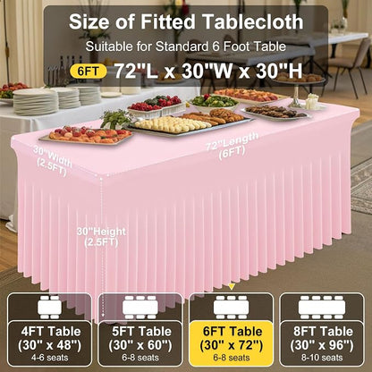 Smiry 2 Pack Spandex Elastic Fitted Table Cloth Skirt for 6FT Table | Stretch Washable Table Cloth, Banquet Table Cover for Wedding, Party, Indoor & Trade Shows, (Pink, 72Lx30Wx30H)