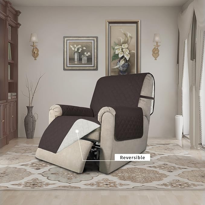 Easy-Going Reversible Couch Cover, Recliner 22 in, Chocolate/Ivory | Machine Washable Slipcover For Dogs, Water Resistant Furniture Mat For Living Room, Non-Slip Sofa Cover, Pet Friendly