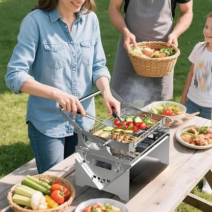 Portable 360°Rotating Charcoal Grill,Portable BBQ with Removable Tray & Adjustable Steel Frame, 3-Position Height Adjustment,Easy to Disassemble,Easy to Transport