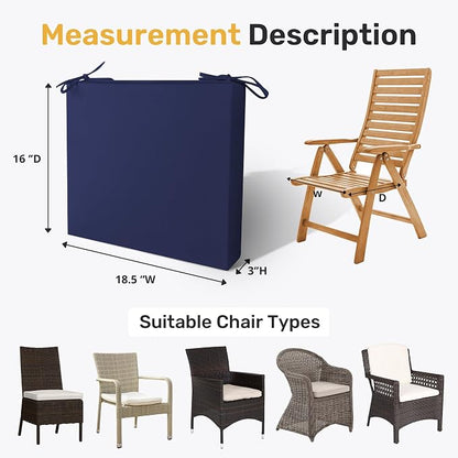 UNIKOME Outdoor Chair Cushions Pack of 4, Water Resistant Patio Cushions with Ties, High Density Sponge Filling Square Corner Seat Cushions for Outdoor Furniture, 18.5"x16"x3", Navy Blue