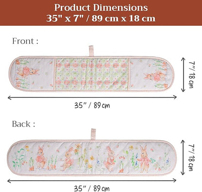 Maison d' Hermine Double Oven Mitts 100% Cotton 7"x35" Double Oven Mitt Heat Resistant BBQ Cooking Gloves with Loop Baking Grilling Kitchen Hotel Home Farmhouse Spring Summer (Bunny Party)