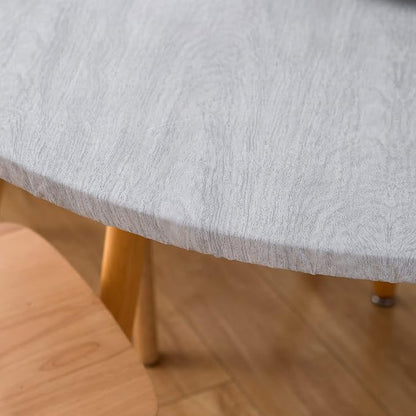 LIBERECOO Round Vinyl Fitted Tablecloth with Flannel Backing Elastic Edge Table Cover Waterproof Stain-Resistant Wipeable Tablecloths Fits 57-65" Round Tables