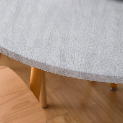 LIBERECOO Oval Fitted Vinyl Tablecloth - Fits 48 x 68 Inch Oval Table - Weather Grey Wood - Waterproof, Elastic Edged for Secure Fit, Easy to Clean Plastic Table Cover