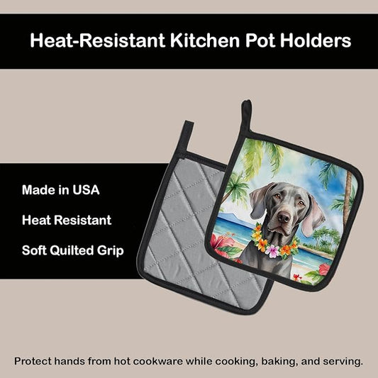 Caroline's Treasures Weimaraner Luau Pair of Pot Holders Kitchen Heat Resistant Pot Holders Sets Oven Hot Pads for Cooking Baking BBQ, 7 1/2 x 7 1/2