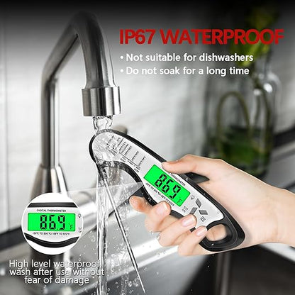 Meat Thermometer Digital，IP67 Waterproof Cooking Thermometer with Backlight, Calibration & Hold Function，Food Thermometer for Cooking,Outdoor Grilling