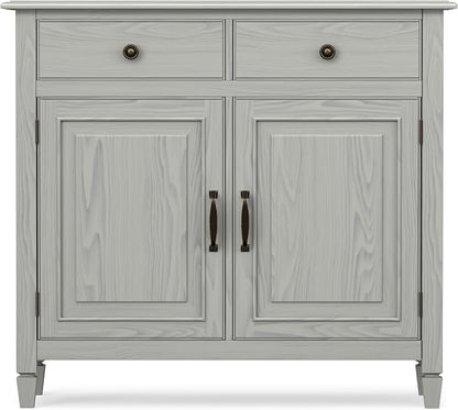 SIMPLIHOME Connaught 40" Wide Solid Wood Cabinet in Fog Grey | Traditional slim entryway and living room organizer for hats, gloves, shoes and keys with space-saving storage design.