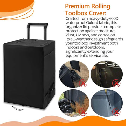 Rolling Tool Box Cover for Stackable Tool Box System with Wheels,Utility Storage 600D Waterproof Dustprood foldable Tool Chest Organizer Covers Accessories for Outdoor/Indoor Black,Cover Only