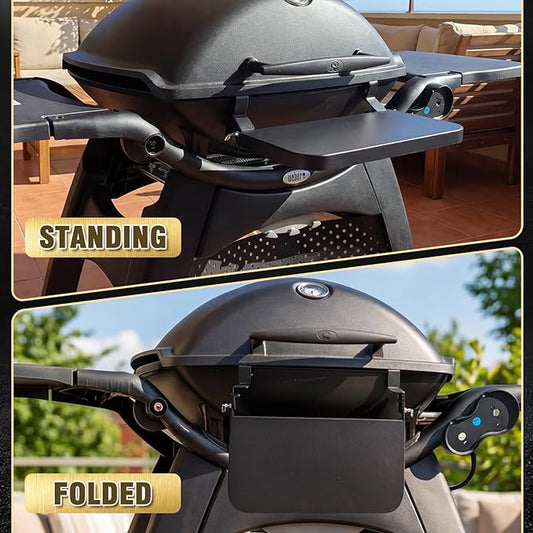 Uniflasy Folding Front Shelf for Weber Q 2800N Grill Prep Side Table for Weber Q1200 Q1000 Q2000 Q2200 Q3000, Steel Foldable Grill Shelf for Weber Q Grill Parts Accessories 60 lbs Support