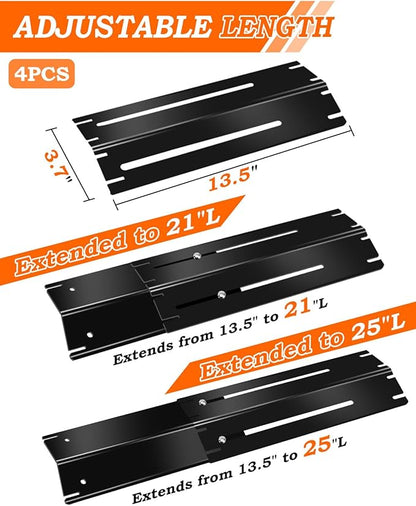 13.5-25 Inch Universal Adjustable Grill Heat Plates Shields Tents for Charbroil Nexgrill Dyna Glo Uniflame Backyard Chargriller, 4 Pack Porcelain Steel Flavorizer Bars Flame Tamer Burner Covers Plates