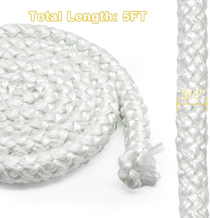 1-00-10000 Stove Door Gasket Rope for Harman P38 Pellet Stove Parts, Harman TL300 Wood Stoves and Legacy TLC 2000 Stoves, 3/4" x 5FT Fiberglass Seal Rope Gasket Replacement Harman Ash Door.