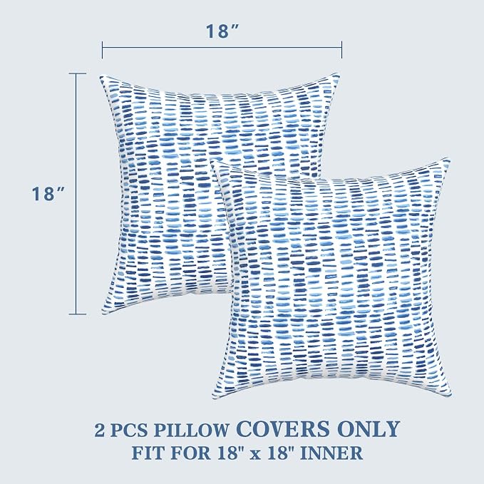 LVTXIII 2 Pack Outdoor Pillow Covers ONLY 18x18 Inch, Water-Repellent Square Decorative Cushion Covers for Patio Furniture, Garden, Sofa, A Pebble Blue