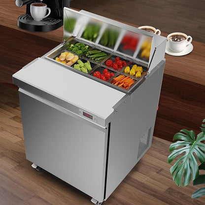 29" W Commercial Refrigerator Sandwich Salad Prep Table Refrigerator Stainless Steel with 8 Pans, Kitchen Equipment for Restaurant, Bar, Shop, Buffet, etc