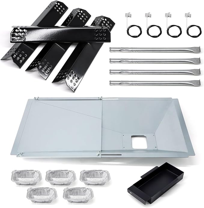 Replacement Parts for Nexgrill 720-0925P 720-0925 720-0882A 720-0896 720-0896B 720-0896E, Grease Tray, 4 Pack Burner Tubes & Ignitors & Flame Tamers for Nexgrill 4 Burner 720-0925P Gas Grill