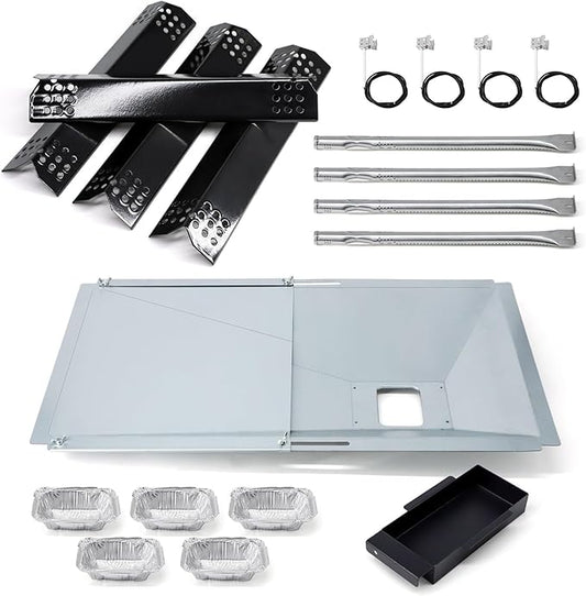 Replacement Parts for Nexgrill 720-0925P 720-0925 720-0882A 720-0896 720-0896B 720-0896E, Grease Tray, 4 Pack Burner Tubes & Ignitors & Flame Tamers for Nexgrill 4 Burner 720-0925P Gas Grill