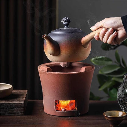 Portable 23cm Red Clay Charcoal Grill, Indooroutdoor BBQ & Tea Heater, Ideal for Hibachi Style Grilling, Camping, Garden Brewing - Upgraded Ceramic Brazier Terracotta Red L