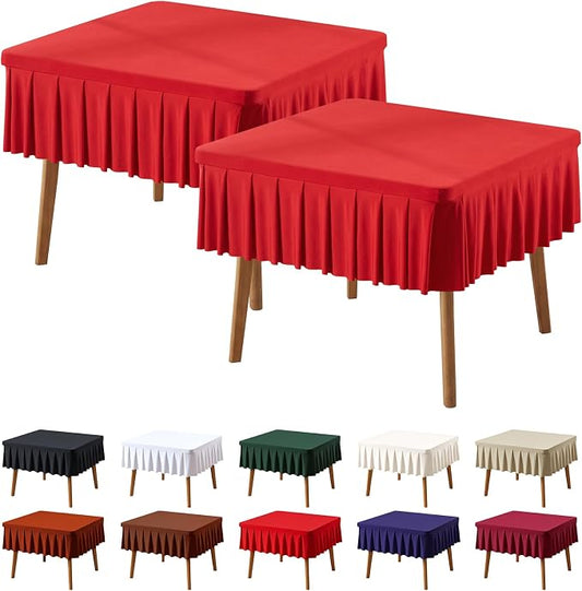 PARTISKY Red Spandex Square Tablecloths 34x34 Inch, 2 Pack Wrinkle Free Fitted Card Table Cloth Stretch Square Table Cover for Kitchen Dinner, Holiday Party, Wedding Banquet, Display Trade Show