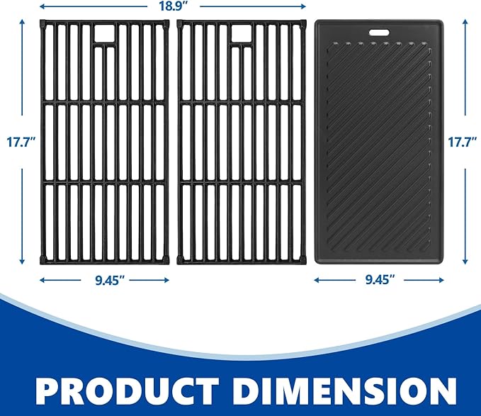 SafBbcue Replacement Parts for Monument Grill 35633 41847NG 24367 24633 17842 4-Burner Gas Grill, Cast Iron Cooking Grids & Reversible Griddle for Monument Grills 97888 96333 Accessories