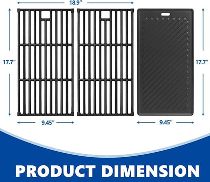 SafBbcue Replacement Parts for Monument Grill 35633 41847NG 24367 24633 17842 4-Burner Gas Grill, Cast Iron Cooking Grids & Reversible Griddle for Monument Grills 97888 96333 Accessories