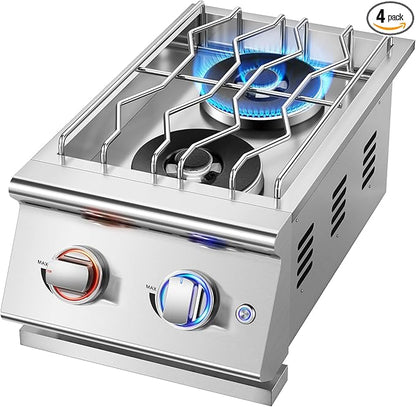 Grilling Side Burners for Outdoor Kitchen, 2 * 15,000BTU Nature Gas Side Burner,Convertible to Liquid Propane, Duty Heavy 304 Stainless Steel, Built-in Double Burner for BBQ Island Grill
