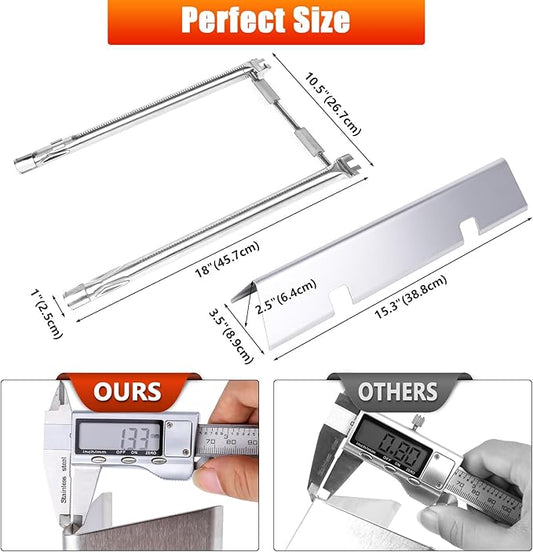 Uniflasy 7635 Flavorizer Bars and 69785 Grill Burner Tubes for Weber Spirit I & II 200 with Front Control, Spirit E210, E220, S210, S220, 15.3 Inch 7635 Flavor Bars and 69785 Burner,Stainless Steel