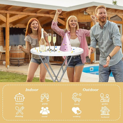 GUAGUA 2 Packs 32in Bar Height Folding Cocktail Tables with Covers | 32inch round bar-height tables with covers for parties, weddings, catering, and portable indoor or outdoor setups.